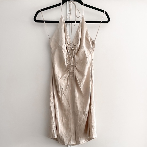 ZARA Gathered Tie Front Halter Dress - Picture 1 of 9